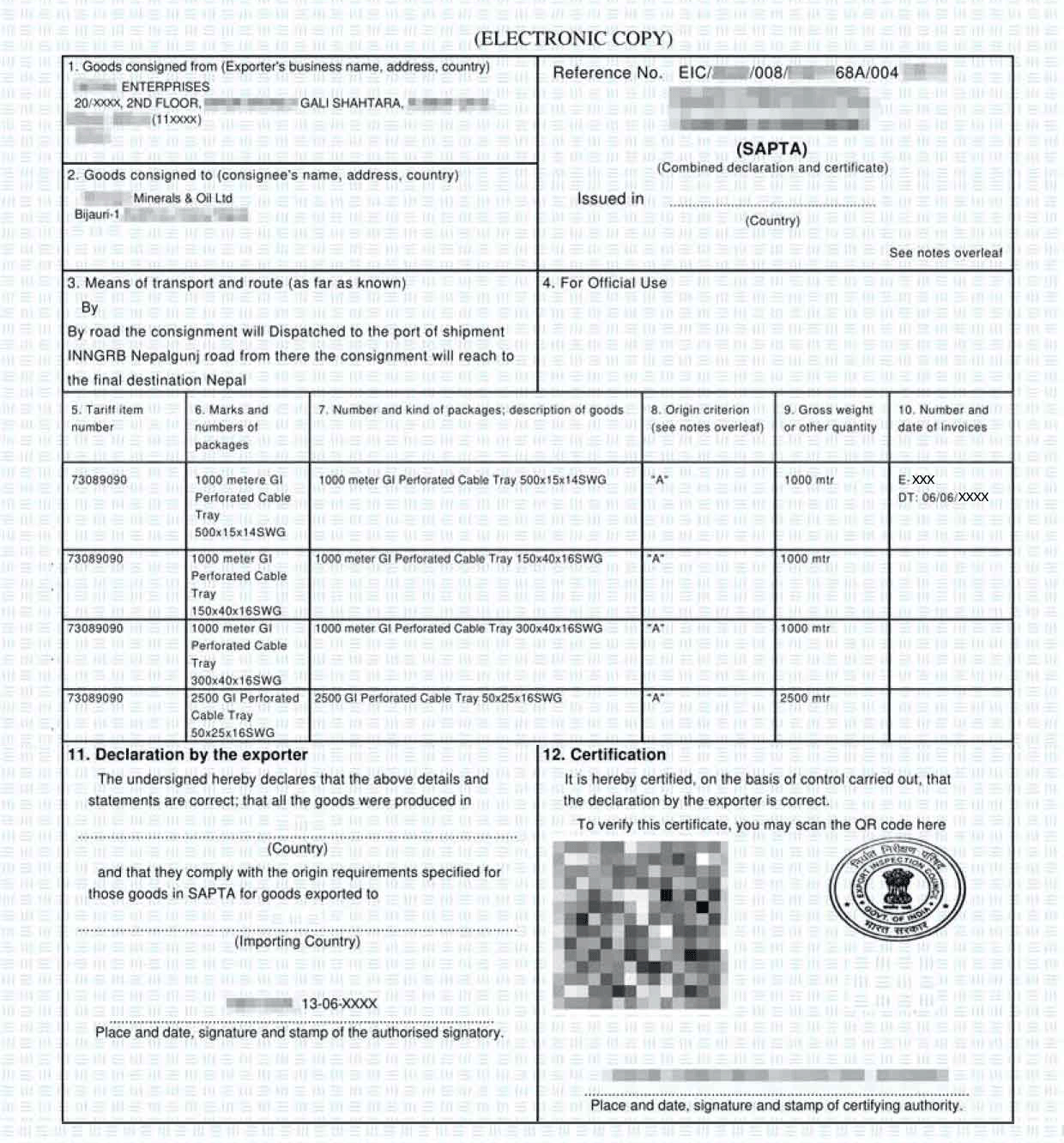 SAPTA Certificate Sample